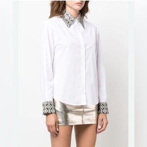 Maje Cipaje Jacquard Contrast Womens 100% Cotton Button Down Shirt- White large
